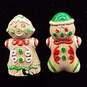 Vintage Gingerbread Boy And Girl Salt And Pepper Shaker Christmas Japan 4”T